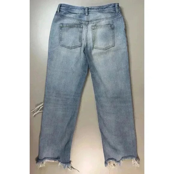 We The Free Size 25 Maggie Mid Rise Straight Leg Distressed Knee Holes Raw Hem - Picture 4 of 12